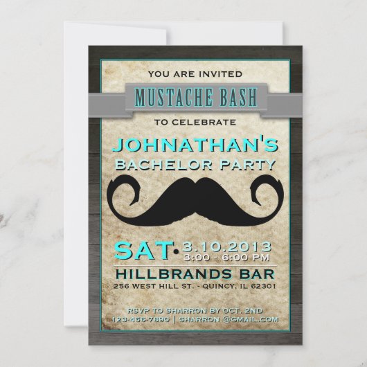 Mustache Bash Hipster Bachelor Party Einladung (Vorderseite)
