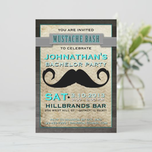 Mustache Bash Hipster Bachelor Party Einladung (Stehend Vorderseite)
