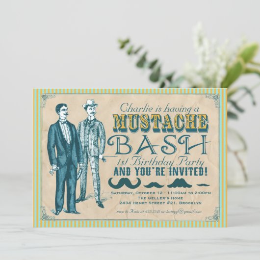 Mustache-Bash-Party Einladung (Stehend Vorderseite)