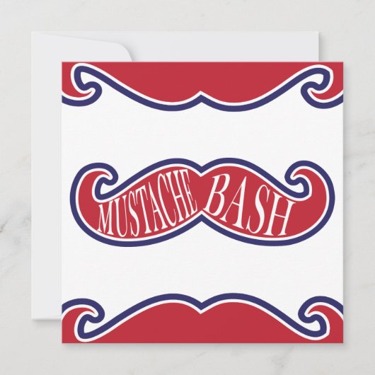 Mustache Bash - Rot, Weiß und Blau Einladung (Vorderseite)