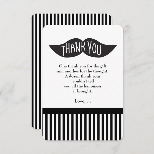 Mustache Bash Striping Modern Danke Karte (Vorne/Hinten)