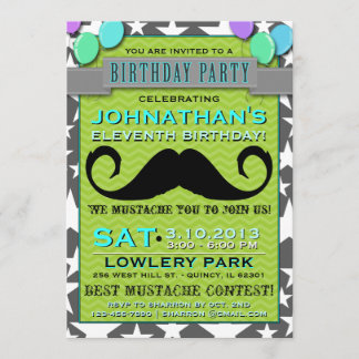 Mustache Bash Zickzack Geburtstagsparty Einladung