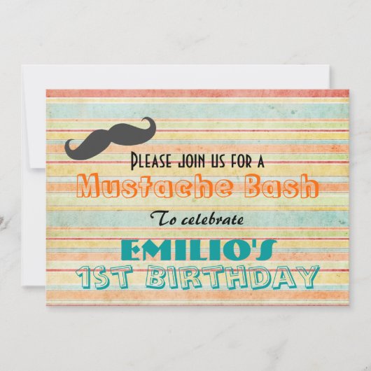 Mustache Birthday Bash Einladung (Vorderseite)