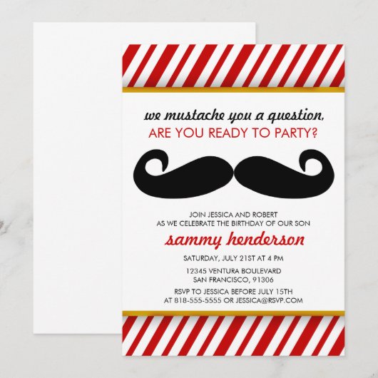 Mustache Birthday Einladung (Vorne/Hinten)