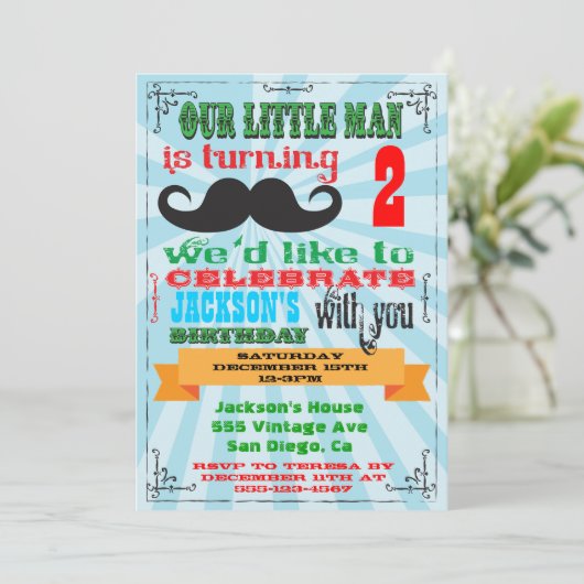 Mustache Birthday Party Einladungen (Stehend Vorderseite)