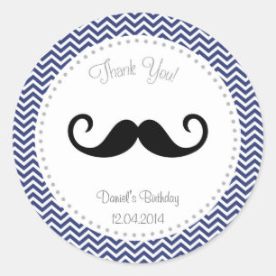 Mustache Birthday Sticker Navy Blue