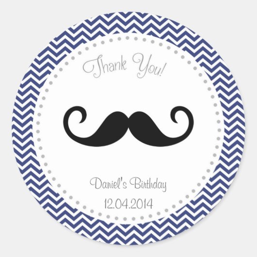 Mustache Birthday Sticker Navy Blue (Vorderseite)