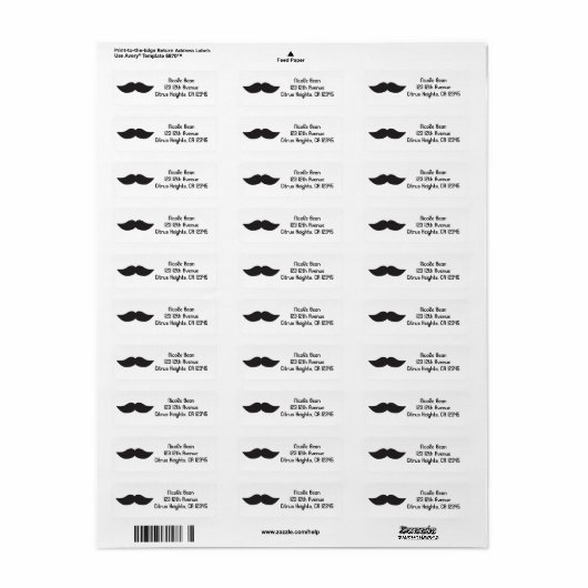 Mustache Black & White - Moderne Adressenmarken (Vorne)