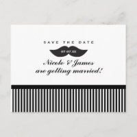 Mustache Black & White Save the Date Postcard