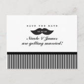 Mustache Black & White Save the Date Postcard Ankündigungspostkarte (Vorderseite)