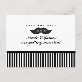 Mustache Black & White Save the Date Postcard Ankündigungspostkarte