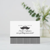 Mustache Black & White Save the Date Postcard Ankündigungspostkarte (Stehend Vorderseite)