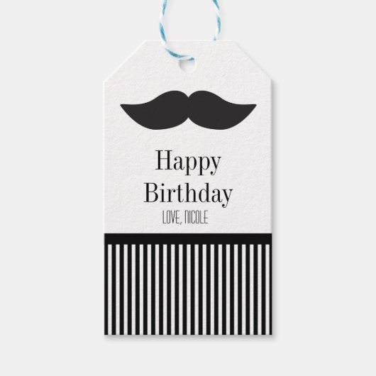Mustache Black & White Stripes Party Geschenk-Tag Geschenkanhänger (Vorderseite)