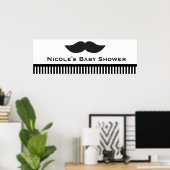 Mustache Black & White Strips Modernes Party Banne Poster (Heimbüro)