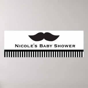 Mustache Black & White Strips Modernes Party Banne Poster