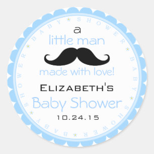 Mustache Blue Baby Dusche Runder Aufkleber