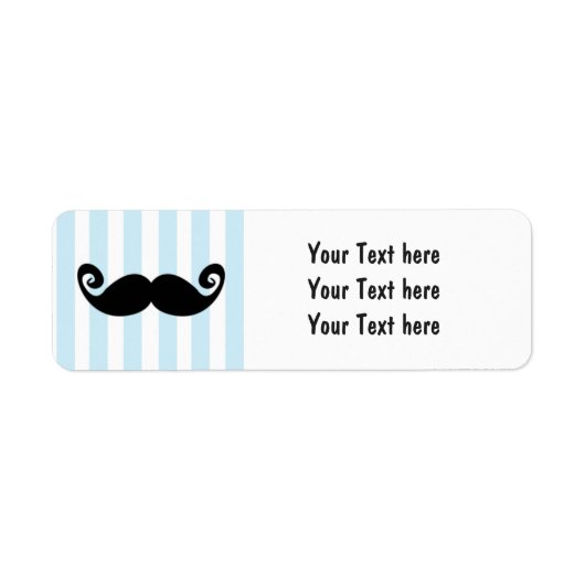 Mustache Blue Striping Birthday Party Labels (Vorne)