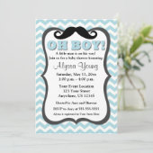Mustache Blue Zickzack Baby Dusche Einladung (Stehend Vorderseite)