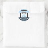 Mustache bow Krawatte Baby Blue Marine Junge Babyd Runder Aufkleber (Tasche)