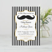 Mustache Boy Baby Shower Einladung Black Gold (Stehend Vorderseite)