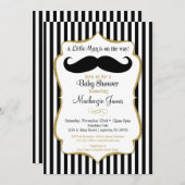 Mustache Boy Baby Shower Einladung Black Gold (Vorne/Hinten)