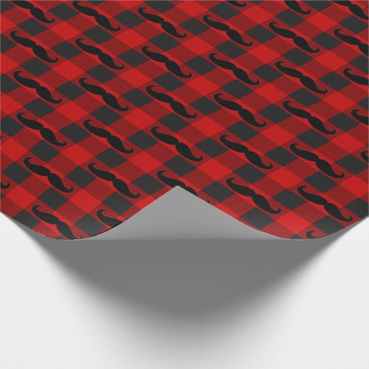 Mustache Buffalo Kariertes Muster Schwarz und Rot Geschenkpapier (Ecke)