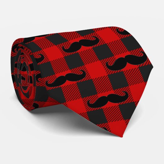 Mustache Buffalo Kariertes Muster Schwarz und Rot Krawatte (Gerollt)