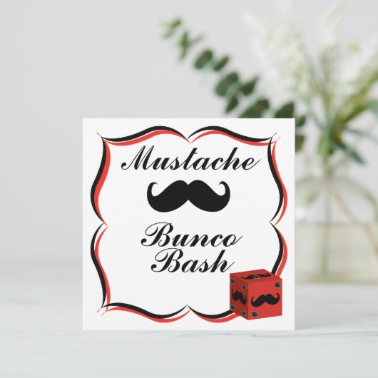Mustache Bunco Bash Einladung (Stehend Vorderseite)