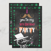 Mustache Chalkboard Geburtstagsparty Einladung (Vorne/Hinten)