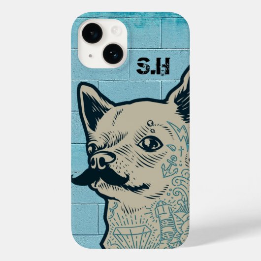 Mustache Chihuahua Graffiti Monogram Case-Mate iPhone Hülle (Rückseite)