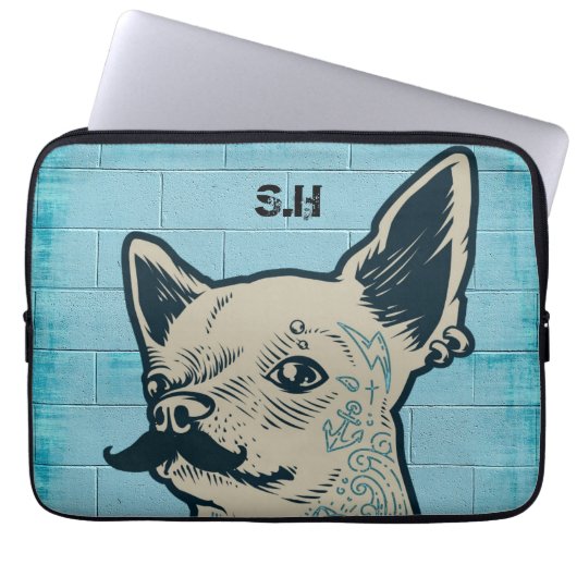 Mustache Chihuahua Graffiti Monogram Laptopschutzhülle (Vorderseite)