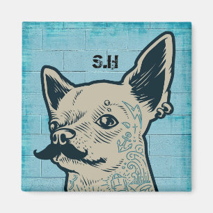 Mustache Chihuahua Graffiti Monogram Magnet
