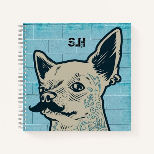 Mustache Chihuahua Graffiti Monogram Notizblock (Vorderseite)