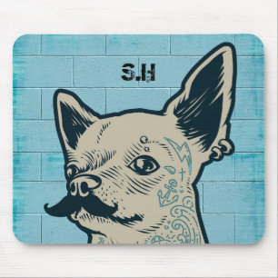 Mustache Chihuahua Graffiti Wall Monogram Mousepad