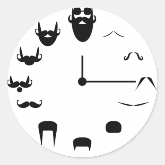 Mustache Clockface Runder Aufkleber (Vorderseite)