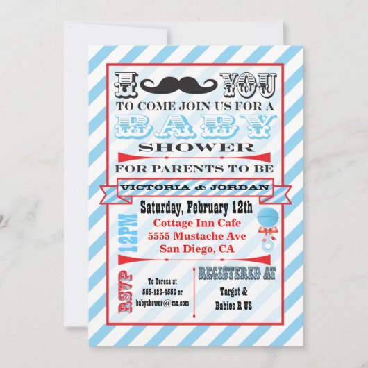 Mustache Couples Kinderdusche Einladungen (Vorderseite)