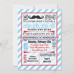 Mustache Couples Kinderdusche Einladungen