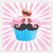 Mustache Cupcake Quadratischer Aufkleber (Vorderseite)