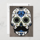 Mustache Day of the Dead Sugar Skull Postkarte (Vorne/Hinten)
