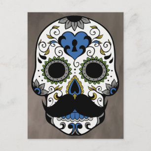 Mustache Day of the Dead Sugar Skull Postkarte