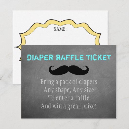 Mustache Diaper Raffle Ticket Begleitkarte (Vorne/Hinten)