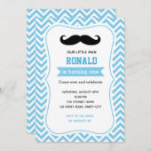 Mustache Einladungen zum Geburtstag (blau Zickzack (Vorne/Hinten)