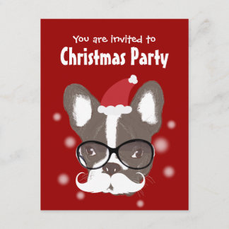 Mustache Französisch Bulldog Weihnachtszeit Party Einladung