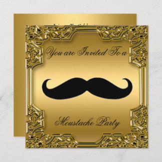 Mustache Geburtstagsparty Einladung Gold