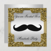 Mustache Geburtstagsparty Einladung Silver (Vorne/Hinten)