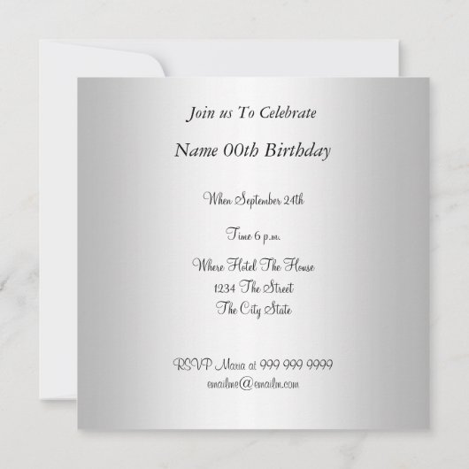 Mustache Geburtstagsparty Einladung Silver (Rückseite)