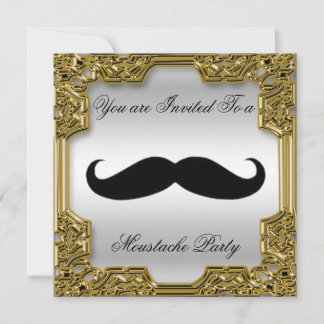 Mustache Geburtstagsparty Einladung Silver