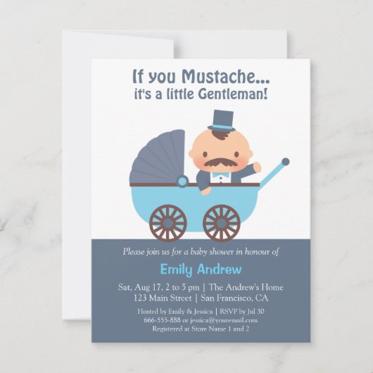 Mustache Gentleman Baby Boy Shower Einladungen (Vorderseite)