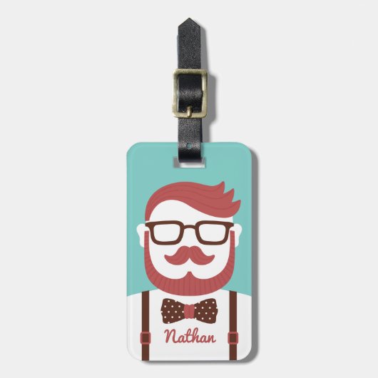 Mustache Gentleman Bowtie Personalisiert Gepäckanhänger (Vorderseite vertikal)