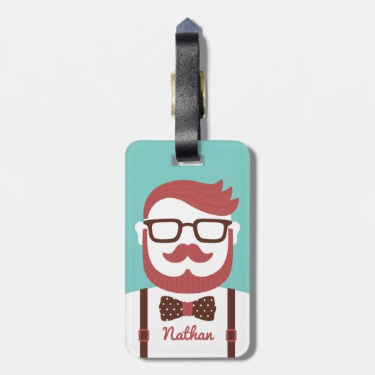 Mustache Gentleman Bowtie Personalisiert Gepäckanhänger (Rückseite vertikal)